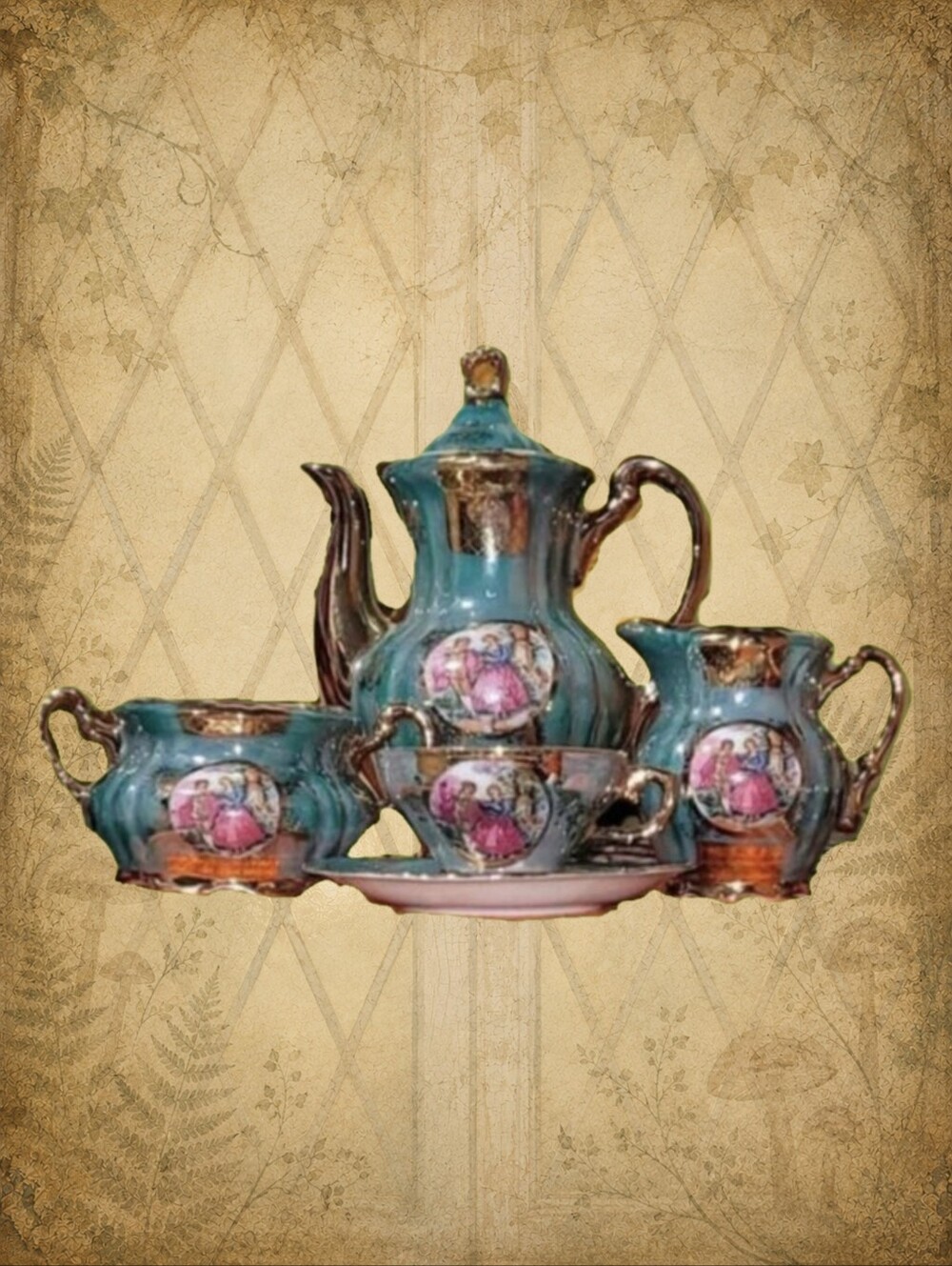 Vintage Japan Bone China Teal Tea Set